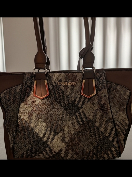 Michael Kors Handbags - Michael Kors Brown Snake-Print Tote with Gold Accents